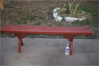 Red picnic bench