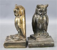 Pair of Cast White Metal 'Owl' Bookends