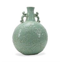 CHINESE LONGQUAN STYLE DRAGON MOON VASE