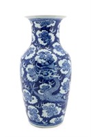 CHINESE BLUE AND WHITE DRAGON BALUSTER VASE