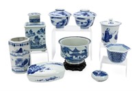 NINE MOSTLY CHINESE BLUE & WHITE ARTICLES