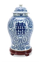 (2PCS) CHINESE BLUE AND WHITE LIDDED JAR W/ STAND