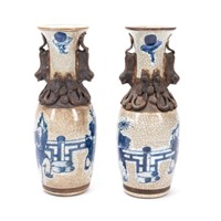 PAIR OF CHINESE BLUE AND WHITE CRACKLEWARE VASES