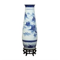 LARGE CHINESE BLUE & WHITE VASE W/ STAND