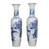 PAIR OF TALL CHINESE BLUE & WHITE FLOOR VASES