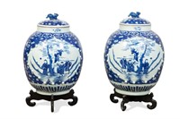 PAIR OF LARGE CHINESE BLUE & WHITE LIDDED JARS
