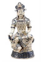 CHINESE BLUE AND WHITE STONEWARE QUAN YIN