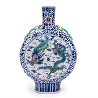 CHINESE BLUE & WHITE WITH DOUCAI MOON FLASK