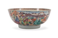 CHINESE EXPORT MANDARIN PALETTE FIGURAL PUNCH BOWL