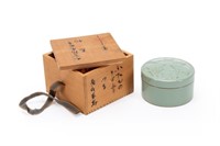 CHINESE LONGQUAN STYLE CELADON BOX W/ WOODEN CRATE