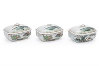 SET OF THREE CHINESE FAMILLE VERTE LIDDED BOXES