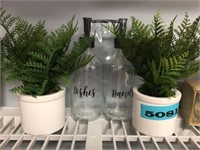 Faux Table Plants & glass Soap Dispensers