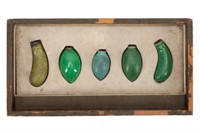 GROUP, FIVE CHINESE MINIATURE SNUFF BOTTLES IN BOX