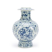 CHINESE MING STYLE BLUE & WHITE EROTIC DRAGON VASE