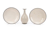 THREE CHINESE METAL RIM DING WARE ARTICLES