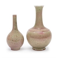 TWO CHINESE PEACHBLOOM BOTTLE VASES