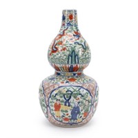 CHINESE MING STYLE WUCAI DOUBLE GOURD VASE
