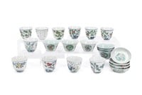 21PCS CHINESE MING STYLE DOUCAI CUPS & SAUCERS