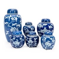 SIX CHINESE BLUE AND WHITE LIDDED GINGER JARS
