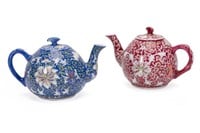 TWO DIMINUTIVE CHINESE ENAMELED TEAPOTS
