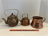 Hammered copper teapot and others