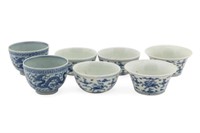 SEVEN CHINESE MING STYLE BLUE & WHITE CUPS