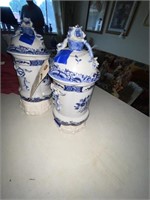 2-pcs Blue Decorative Vases w/Lids 13-1/2"H