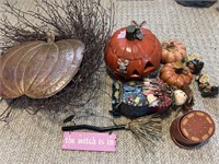 Fall/Harvest Decor. Wreath, Ceramic Pumpkin