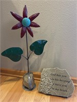 Garden Stone on stand  & Metal Flower