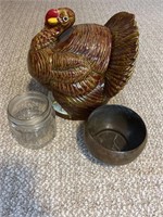 Turkey Cookie Jar, small bronze pot