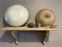 Wall Decor. Shelf, two dough bowls, metal baby