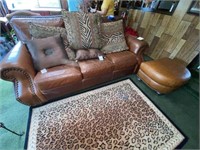 Leather Couch w/Pillows 85"L w/Ottoman 26"