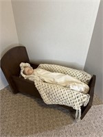 Wooden Manger with Ceramic Sleeping Doll