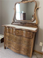 Oak Dresser & Mirror. 42x19x67” H.