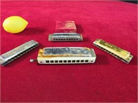 4 Harmonica's w/ Pitch Pipe- Needs Cleaning