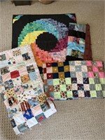 3 handmade quilts and wall hanging