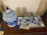 4 pcs Blue Décor Candle Holders Plate & Jar