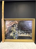 Signed "H. Schwarts" Painting of Piano & Flowers