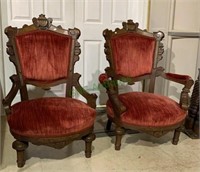 Pair of antique Victorian parlor chairs with