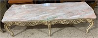 Long pink marble top coffee table - French