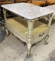 Pink and white marble top side table/bedside
