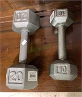 2 hand weights - 20 & 10 lbs (1619)