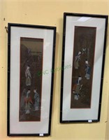 Two framed original Chinese painted scenes, with