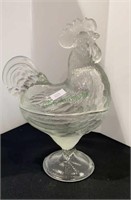 Clear glass rooster candy dish - 9 inches tall by