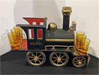 Metallic train locomotive with six amber colored