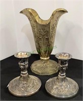 Japanese made vase and two William Rogers silver