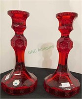 Dalzell Viking red glass candle sticks 7 1/2
