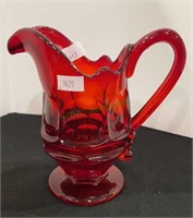 Fostoria Argus red glass pitcher 6 inches