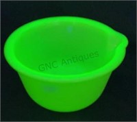 Green uranium glass mixing bowl with pour spout