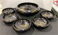 AIZU Japanese hand painted black lacquer bowls -